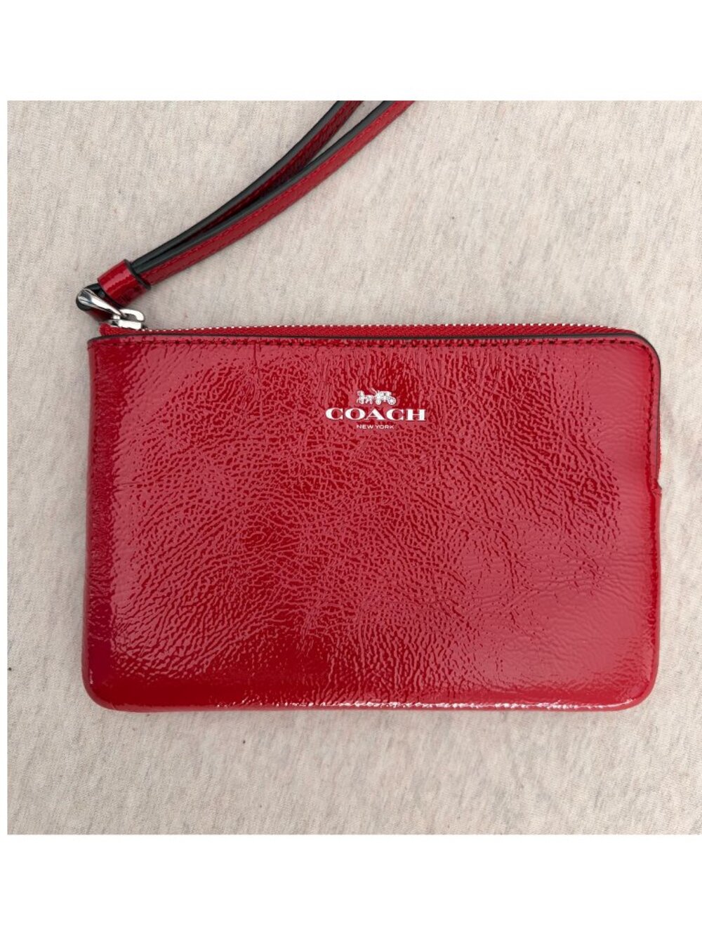 Coach Corner Zip Wristlet Red Patent Leather CW855 NWT